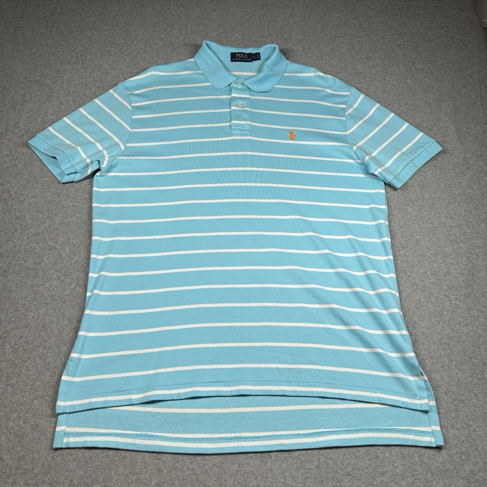 Polo Ralph Lauren‎ Turquoise White Stripe Polo Shirt Men's Large Cotton Classic